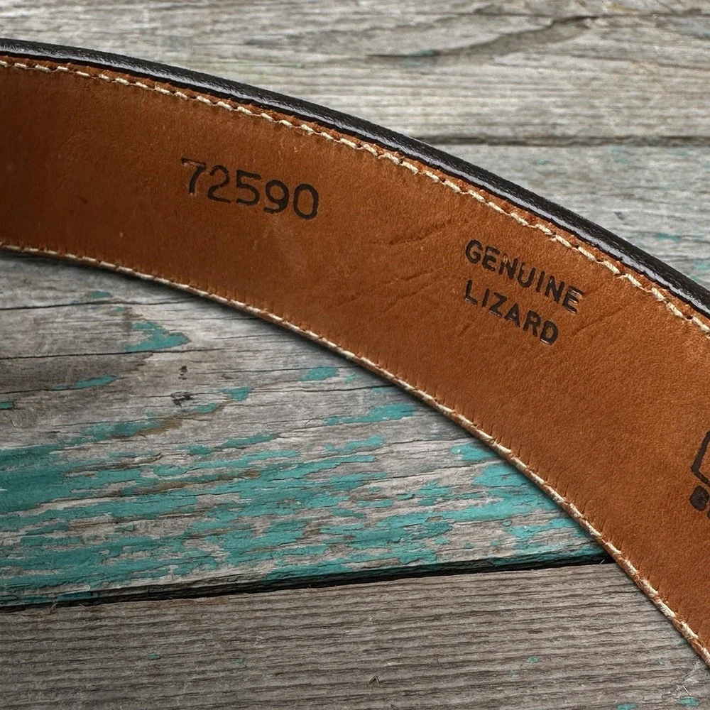 VTG Kenny Rogers Lizard Leather Belt Men‎ 33-37 Inch Montana Silversmiths Buckle